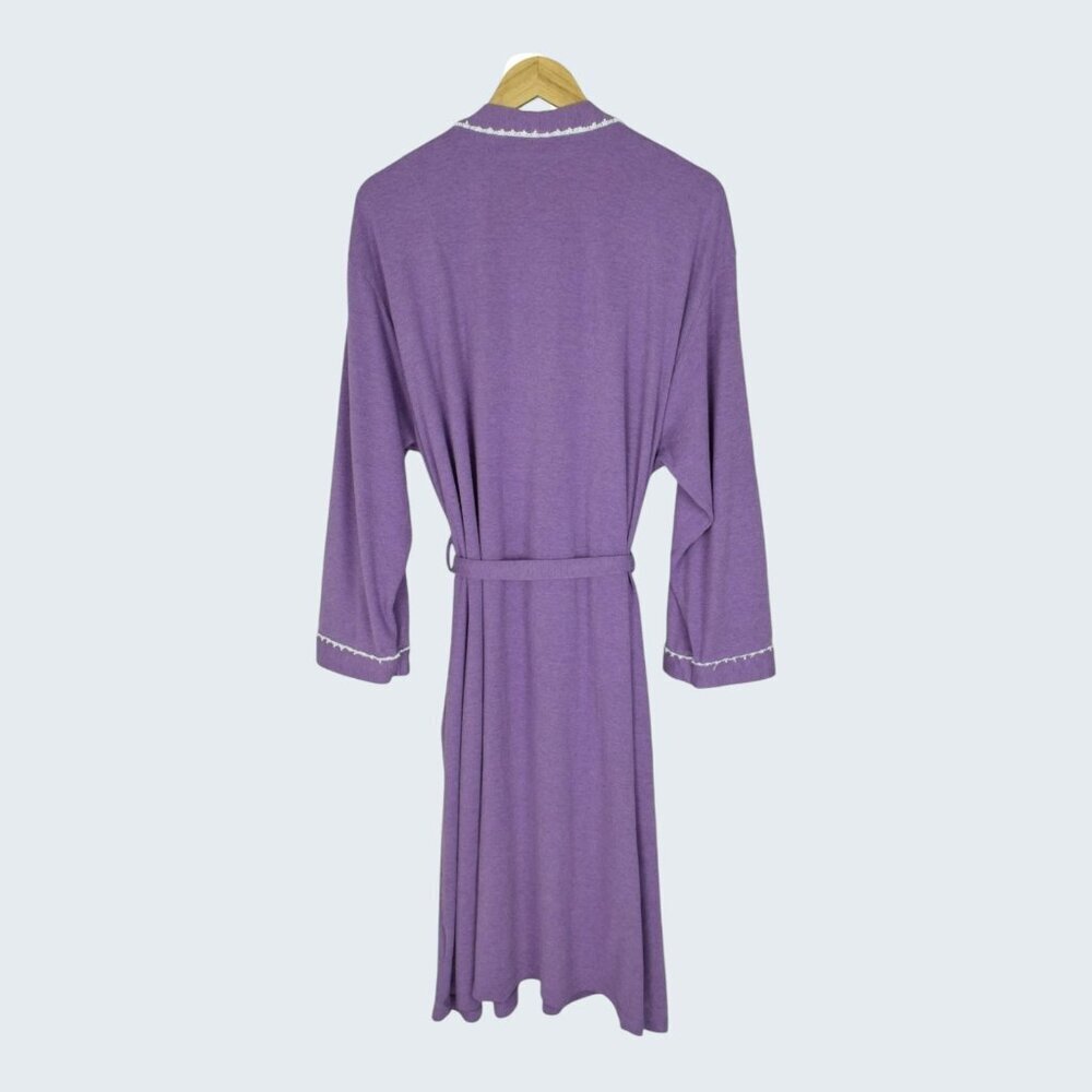 EILEEN WEST COTTON PURPLE LONG SLEEVE BELTED POCKETS ROBE - Picture 8 of 10